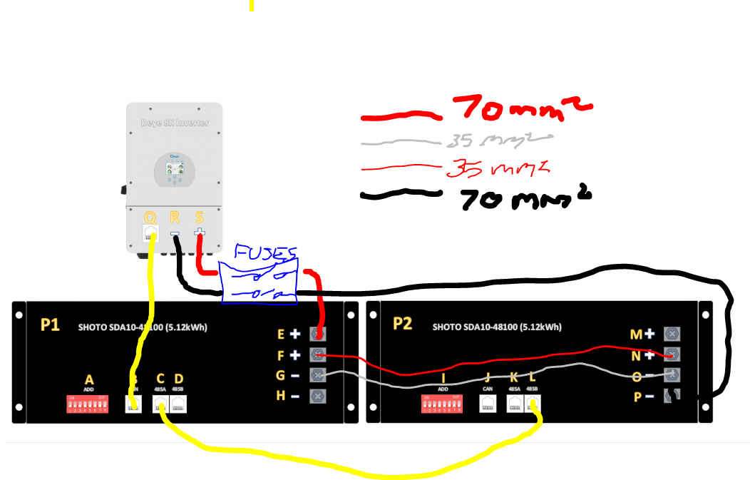 Wiring advise: Deye 8K Inverter + 2 Shoto 5.12kWh LiFePO4 - Starting In
