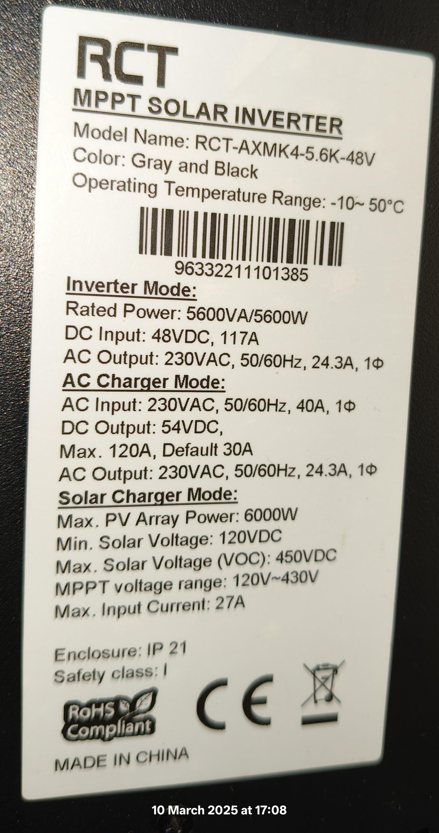 RCT AXPERT 5.6K MKS IV firmware. - Inverters - Power Forum