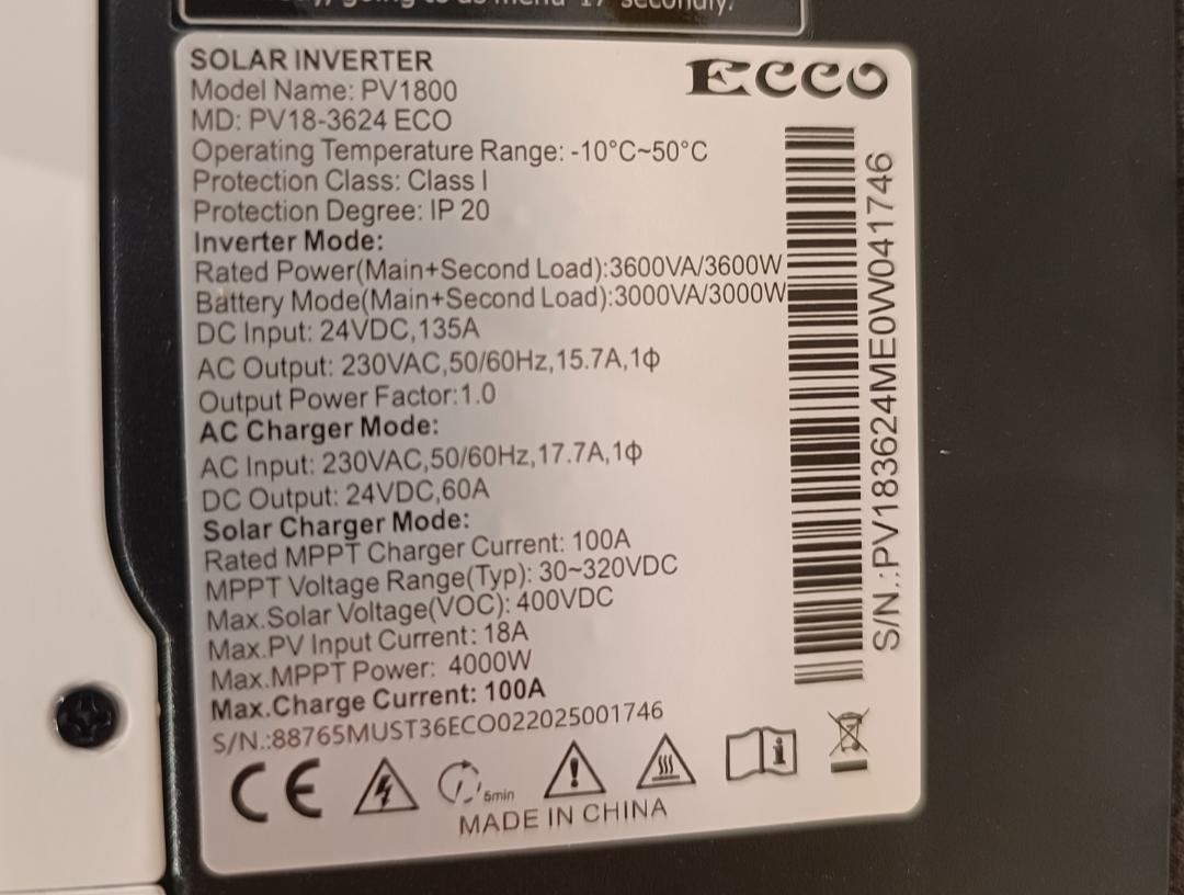 MUST 3.6KW - Model PV18-3624 ECO - Starting In Solar? Feel free to